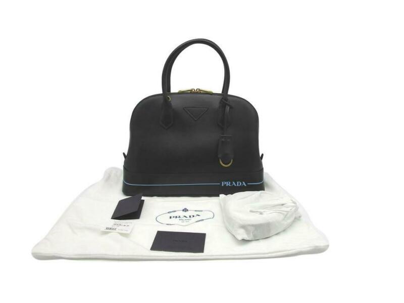Prada Calfskin Dome Logo Black Leather Satchel