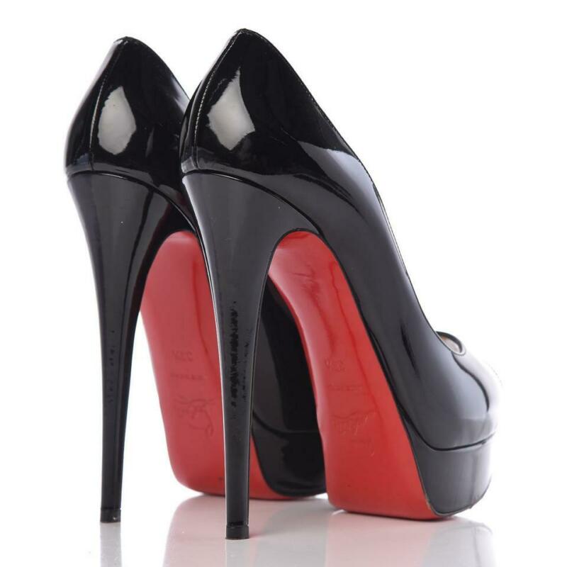 Christian Louboutin Black Patent Calfskin Lady 150 Peep Toe Platform Pumps