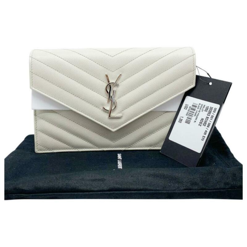 Saint Laurent Chain Wallet Classic Monogramme Envelope White Leather Cross Body
