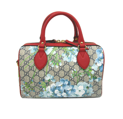 Gucci Boston Small Blooms Top Handle Signature Blue Gg Coated Canvas Satchel