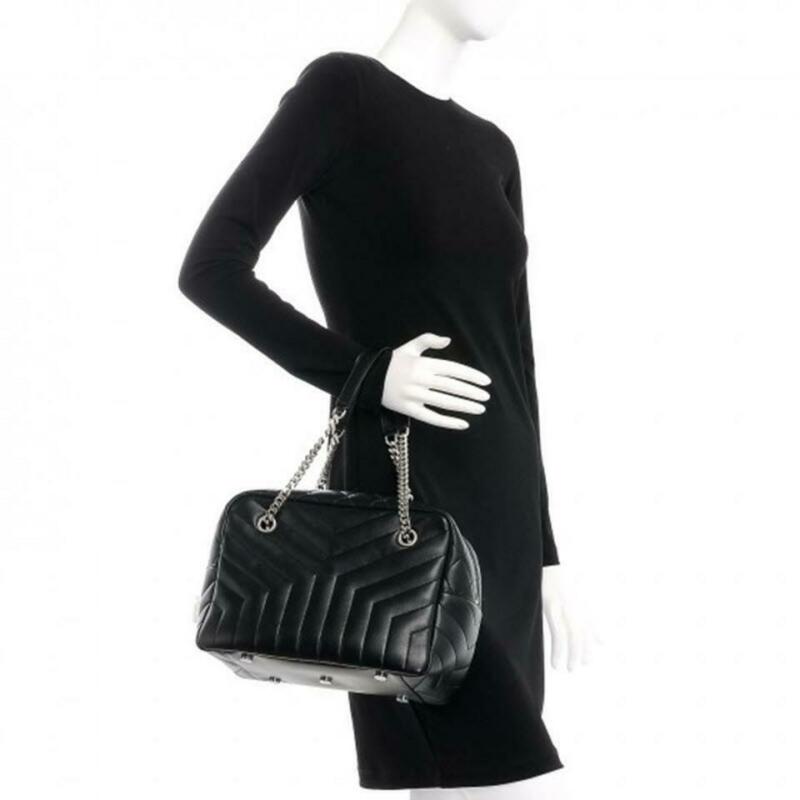 Saint Laurent Monogram Loulou Bowling Medium Black Calfskin Leather Shoulder Bag