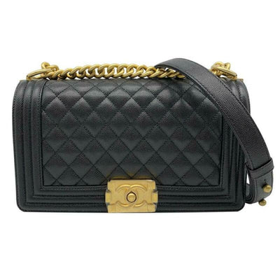 Chanel Handbag Boy 2019 Medium Caviar Goldtone Hardware Black Leather Cross Body