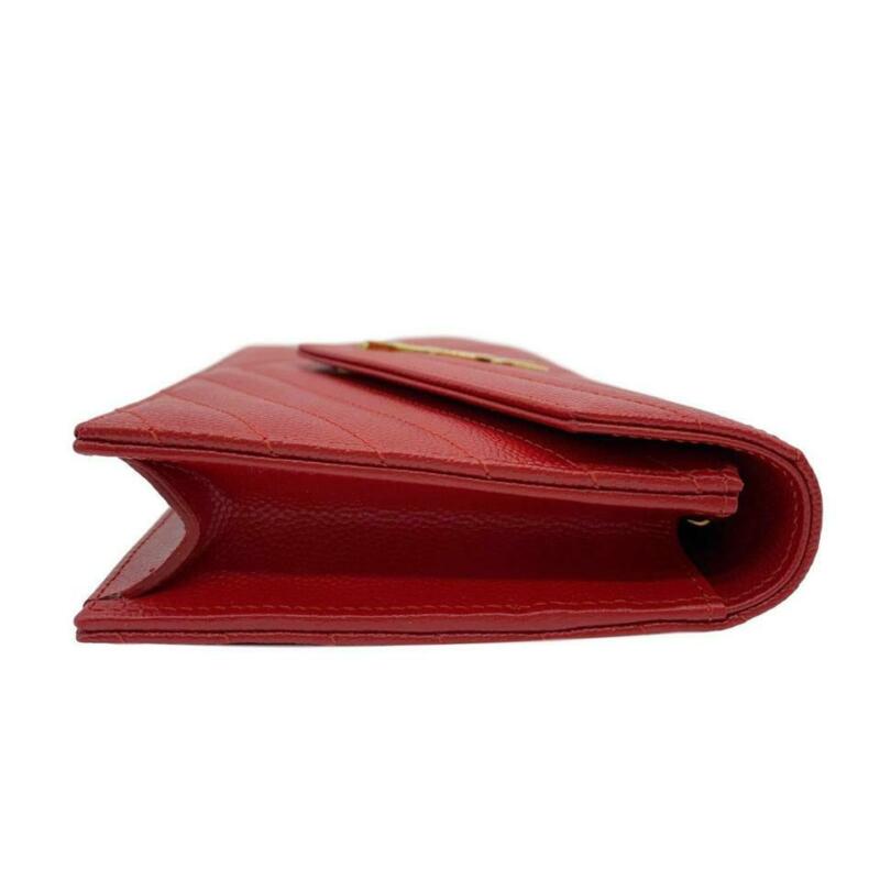 Saint Laurent Monogram Envelope Chain Wallet Matelasse Chevron New Red Leather