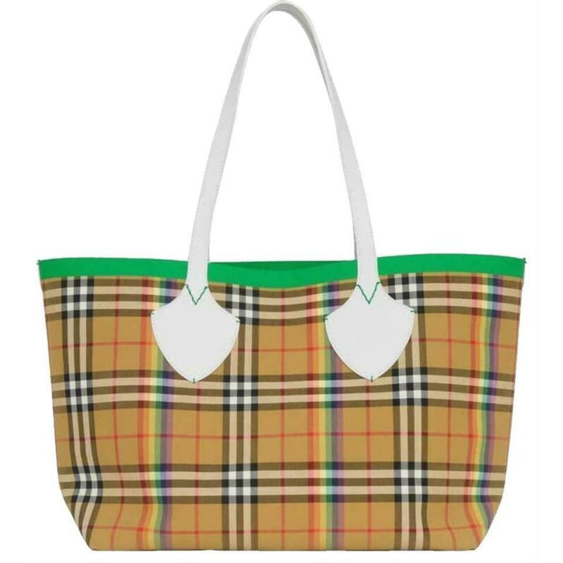 Burberry Medium Giant Vintage House Check Rainbow Beige Coated Canvas Tote