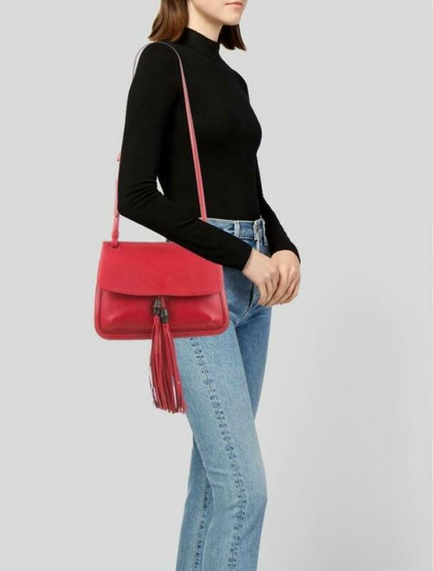 Gucci Medium Bamboo Daily Bright Flame Red Leather Shoulder Bag