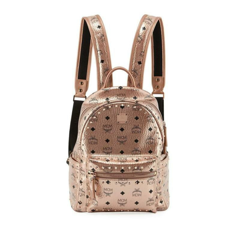 MCM Stark Outline Studs Champagne Gold Leather Backpack