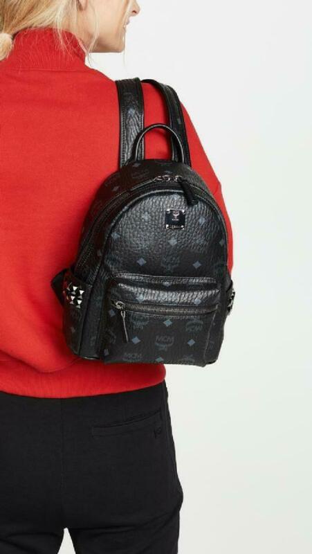 MCM Mini Black Coated Canvas Backpack