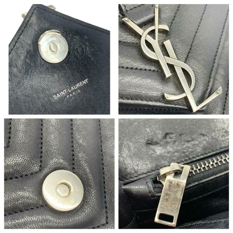 Saint Laurent Matelasse Chevron Medium College Monogram Black Sheepskin Leather