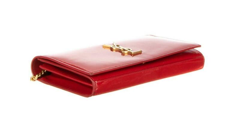Saint Laurent Monogram Kate Chain Wallet Medium Envelope Red Patent Leather