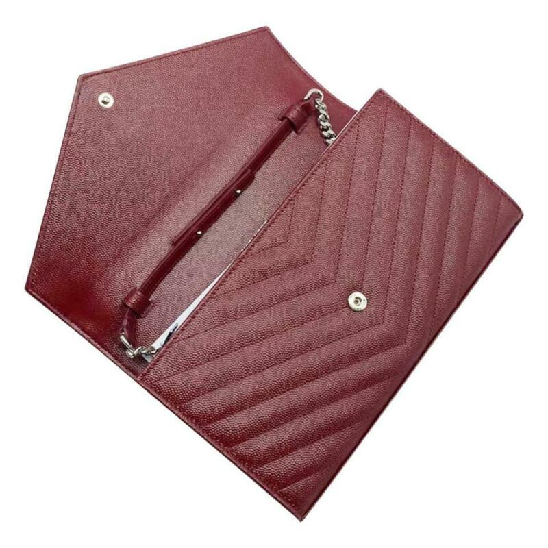 Saint Laurent Chain Wallet Medium Envelope Monogram Red Leather Cross Body Bag