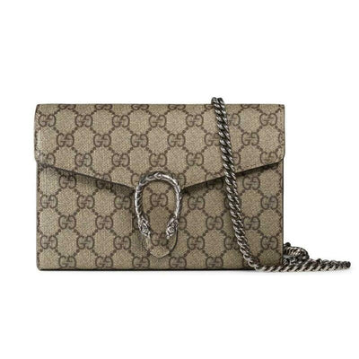 Gucci Dionysus Gg Supreme Canvas Wallet On A Chain Beige Cross Body Bag