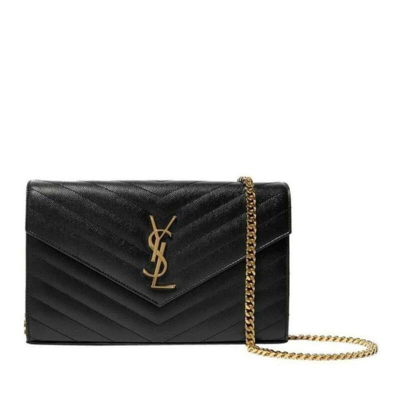 Saint Laurent Classic Chain Wallet New Monogram Medium Leather Black Calfskin