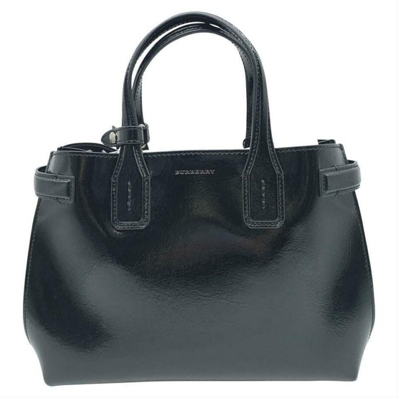 Burberry Small Banner Tote Black Patent Leather Shoulder Bag