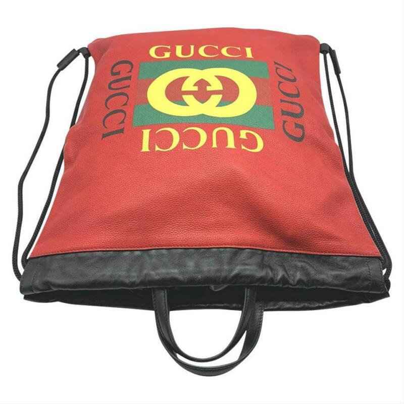 Gucci Drawstring Printed Red Leather Backpack