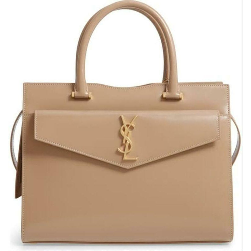 Saint Laurent Cabas Uptown Small Satchel Beige Leather Tote