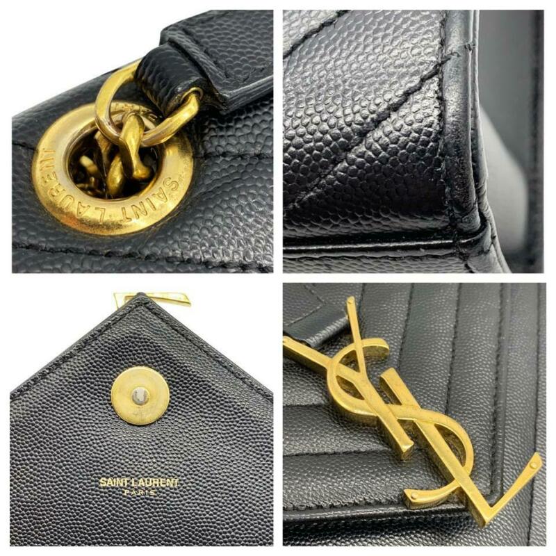 Saint Laurent Monogram Envelope Grained Calfskin Matelasse Chevron Large Black