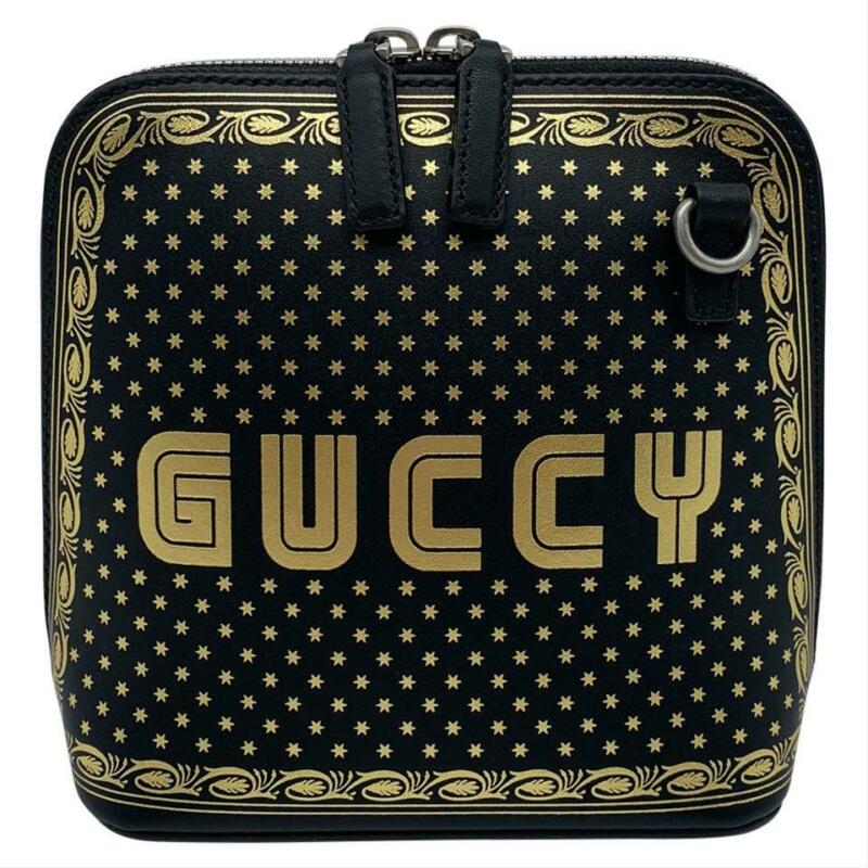 Gucci Logo Moon & Stars Black Leather Cross Body Bag