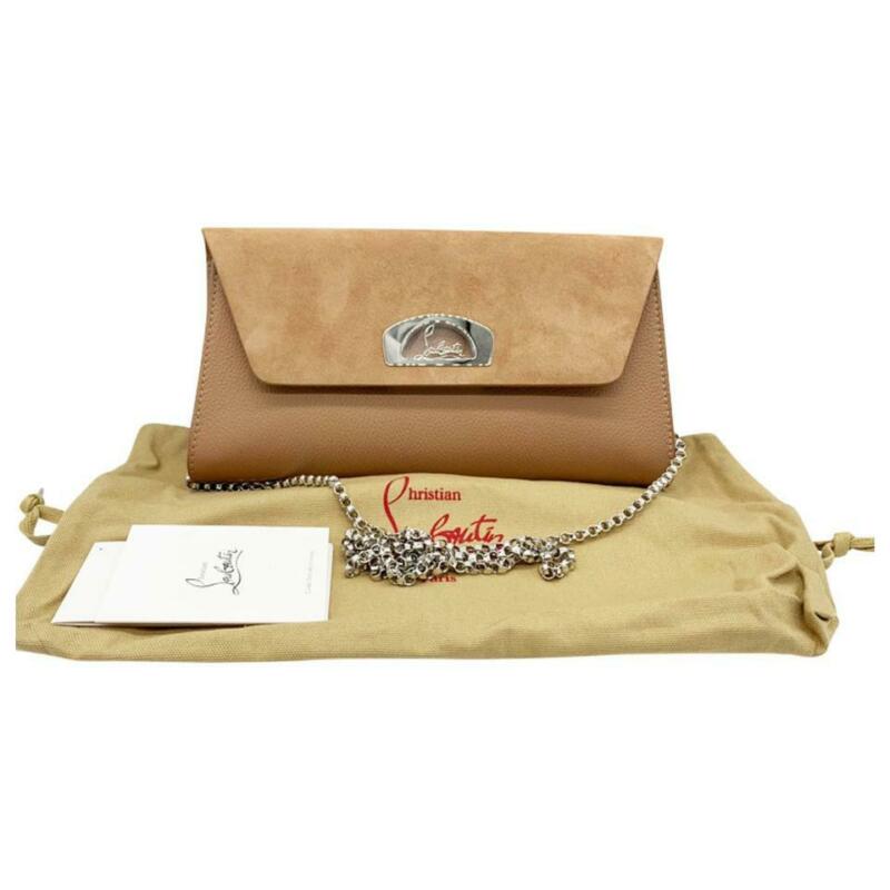 CHRISTIAN LOUBOUTIN Clutch Vero Dodat Velour Suede Beige Leather Shoulder Bag