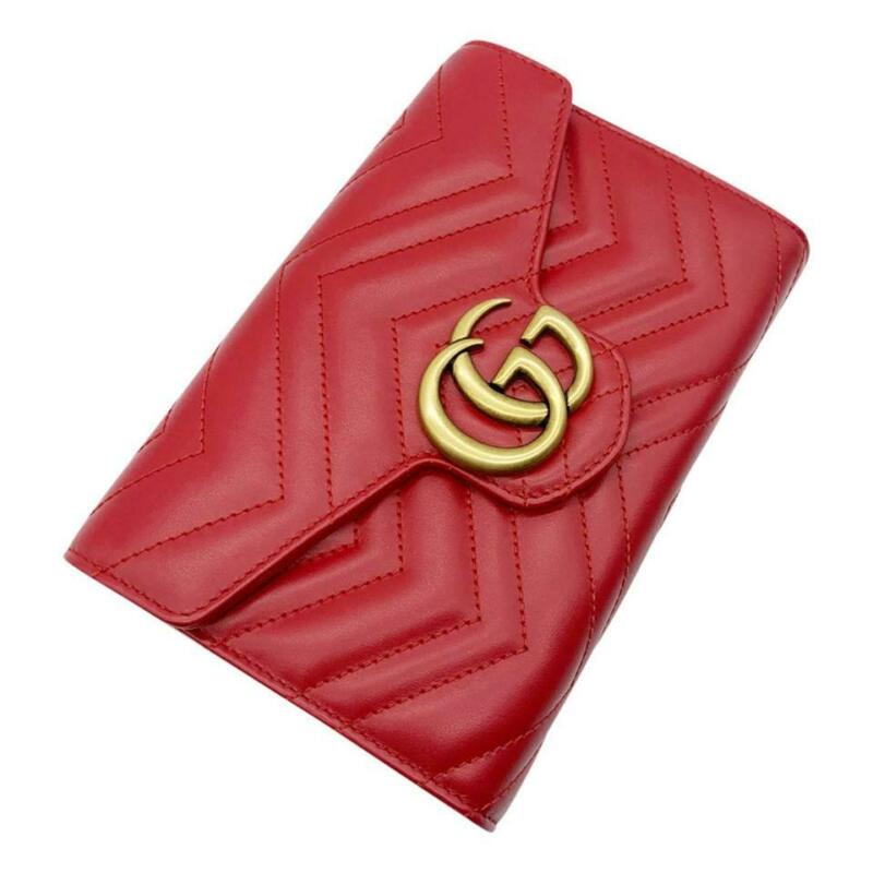 Gucci Chain Wallet Marmont Calfskin Matelasse Gg Red Leather Cross Body Bag