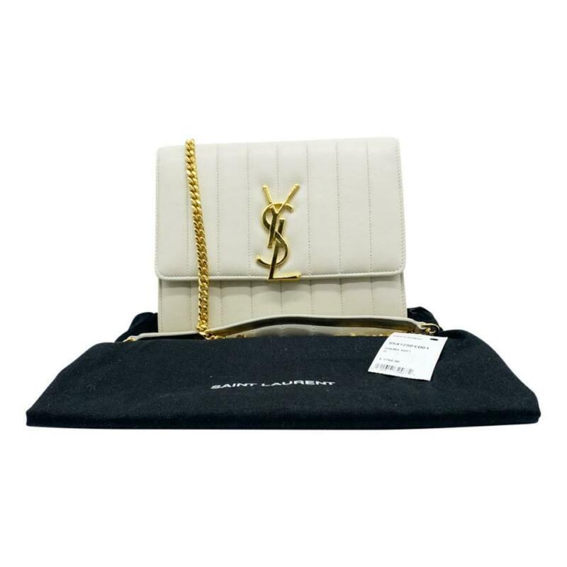 Saint Laurent Vicky Monogram Kate Tassel Metallic Monogram White Leather