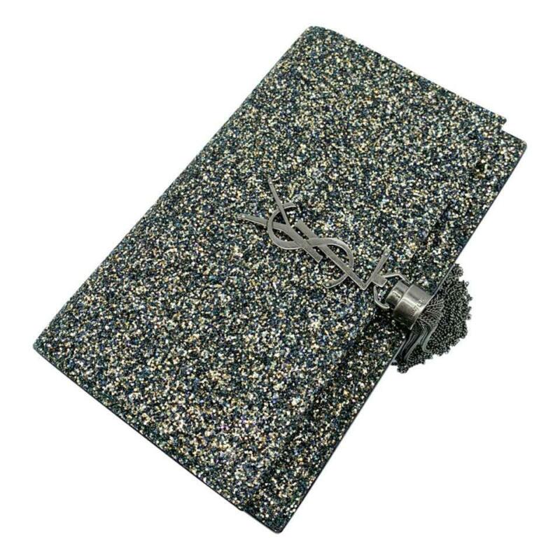 Saint Laurent Monogram Kate Tassel Glitter Chain Silver Leather Cross Body Bag