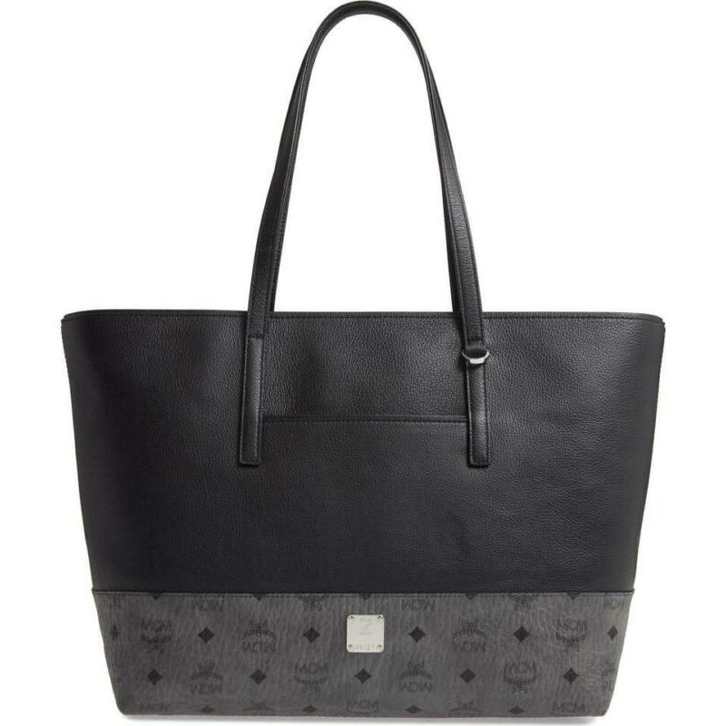 MCM Wilder Visetos Shopper Black Leather Tote