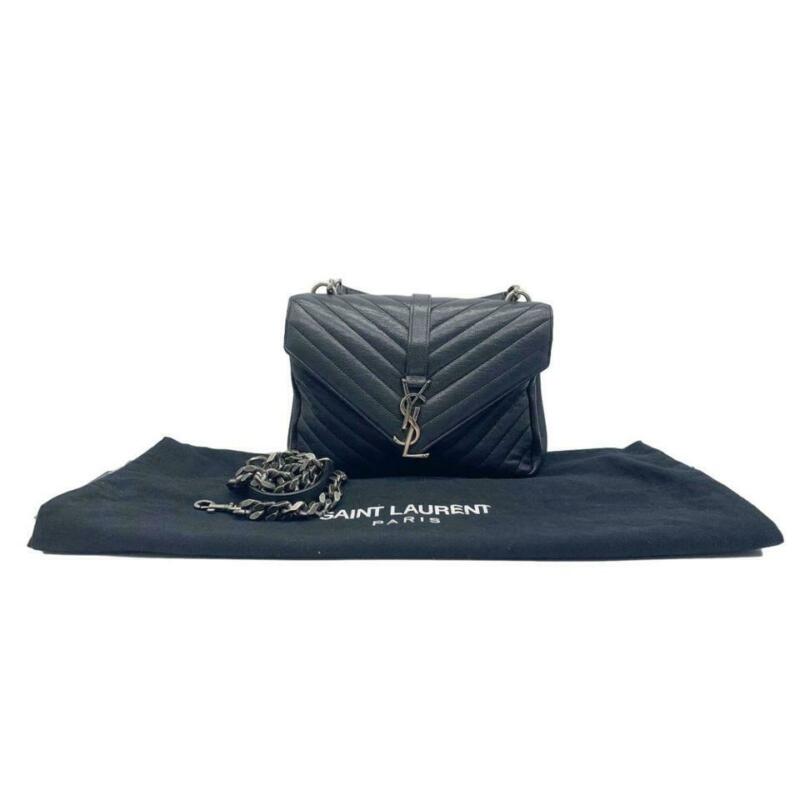 Saint Laurent Matelasse Chevron Medium College Monogram Black Sheepskin Leather