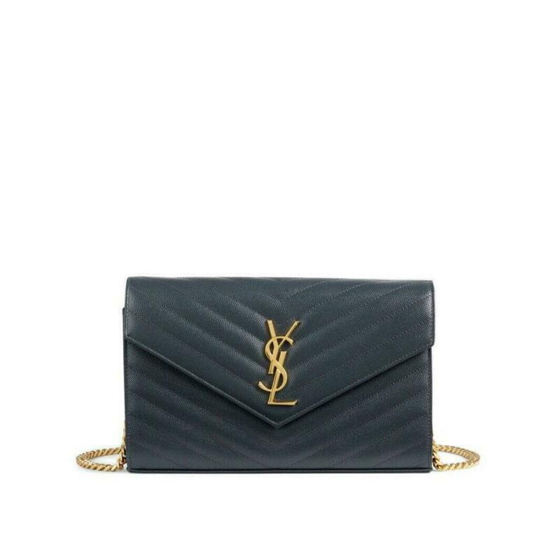 Saint Laurent Chain Wallet Medium Deep Marine Blue Leather Cross Body Bag