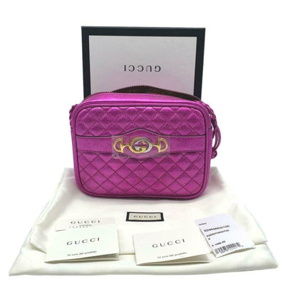 Gucci Camera Quilted Metallic Pink Leather Cross Body Bag