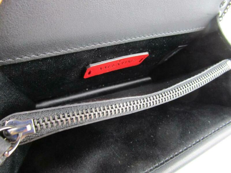 Valentino Garavani Rockstud V-stripe Pouch Chain Black Leather Cross Body Bag