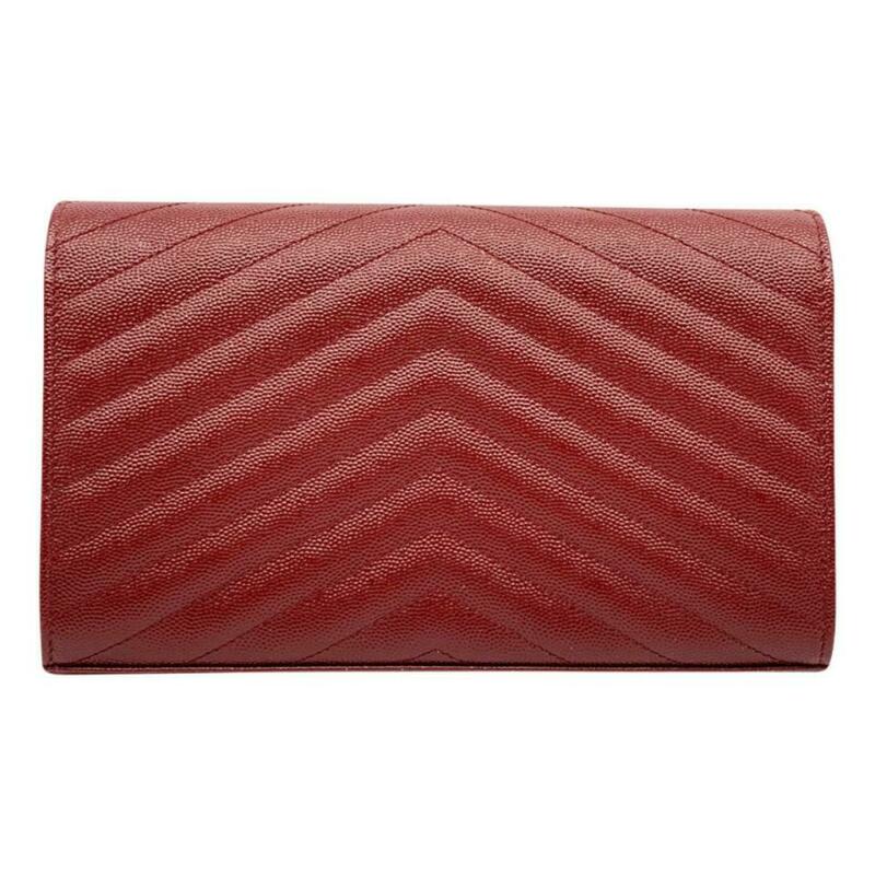 Saint Laurent Chain Wallet Medium Envelope Monogram Red Leather Cross Body Bag