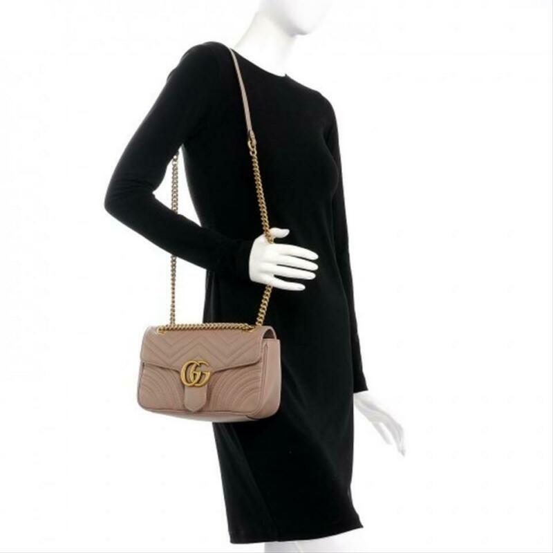 Gucci GG Marmont Calfskin Matelasse Small Nude Pink Leather Shoulder Bag