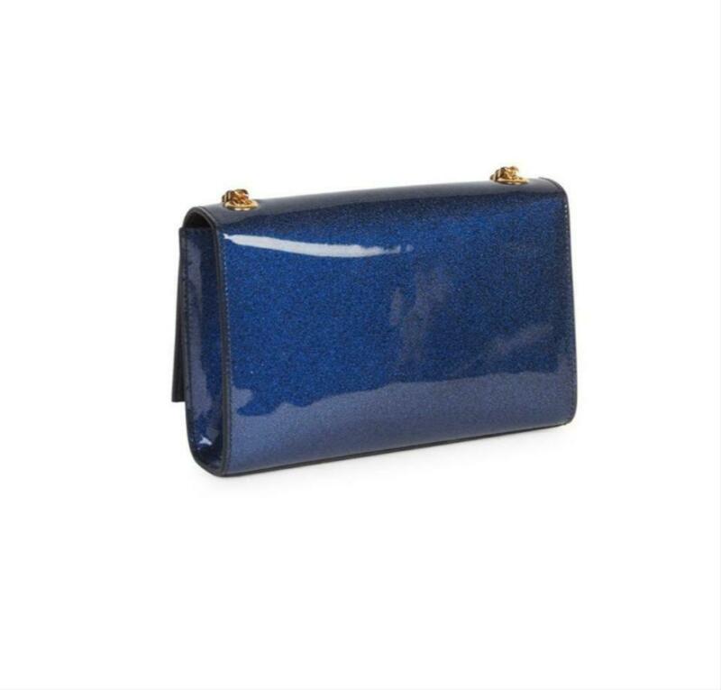 Saint Laurent Monogram Kate Shoulder Small Glitter Blue Patent Leather Crossbody