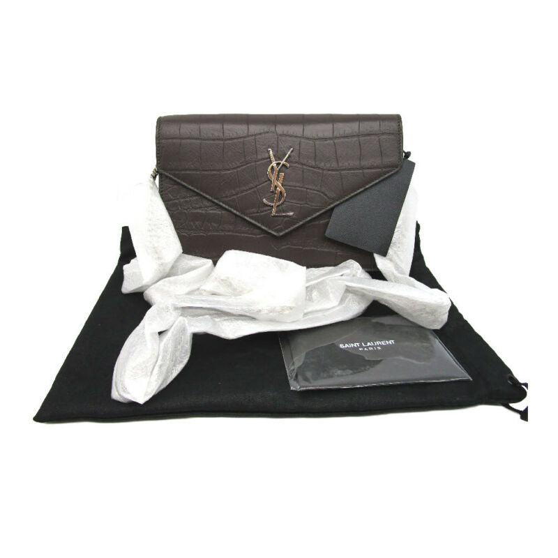 Saint Laurent Chain Wallet Monogram Croc Effect Brown Leather Cross Body Bag
