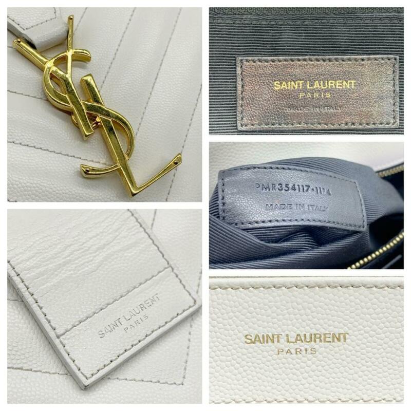 Saint Laurent Monogram Shopping Grain De Poudre Matelasse Chevron White Leather
