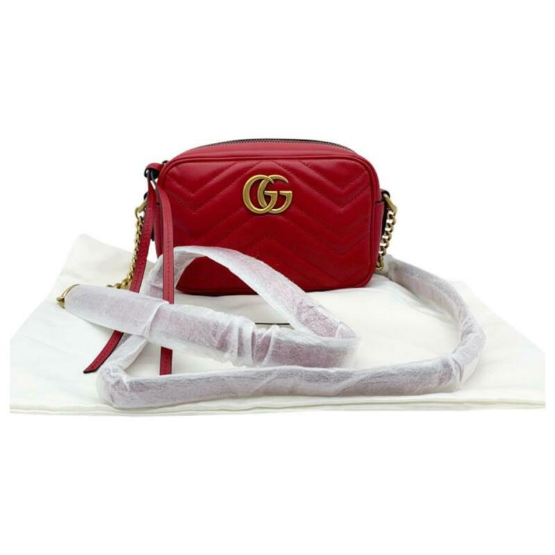 Gucci GG Chain Camera Marmont Mini Red Cross Body Bag