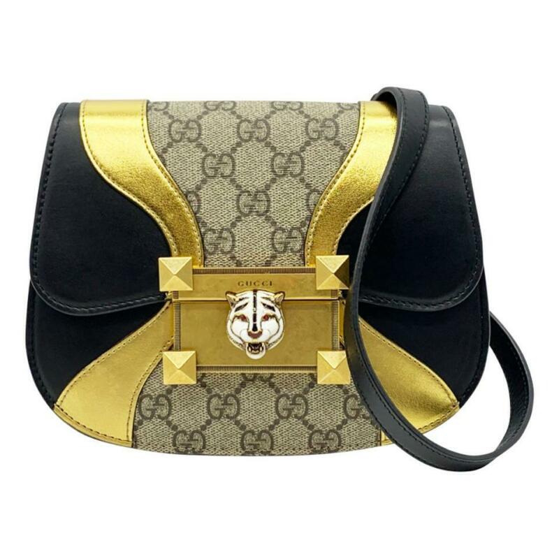 Gucci Osiride Mini Gg Supreme & Leather Gold Brown Black Shoulder Bag
