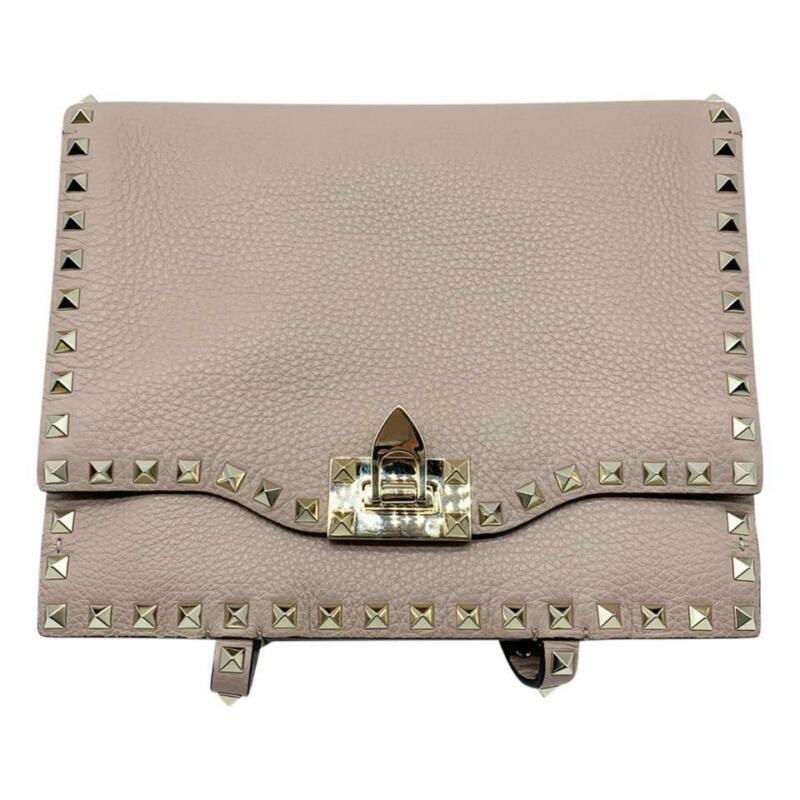 Valentino Small Rockstud Satchel Pink Beige Leather Tote