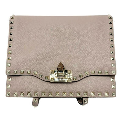 Valentino Small Rockstud Satchel Pink Beige Leather Tote