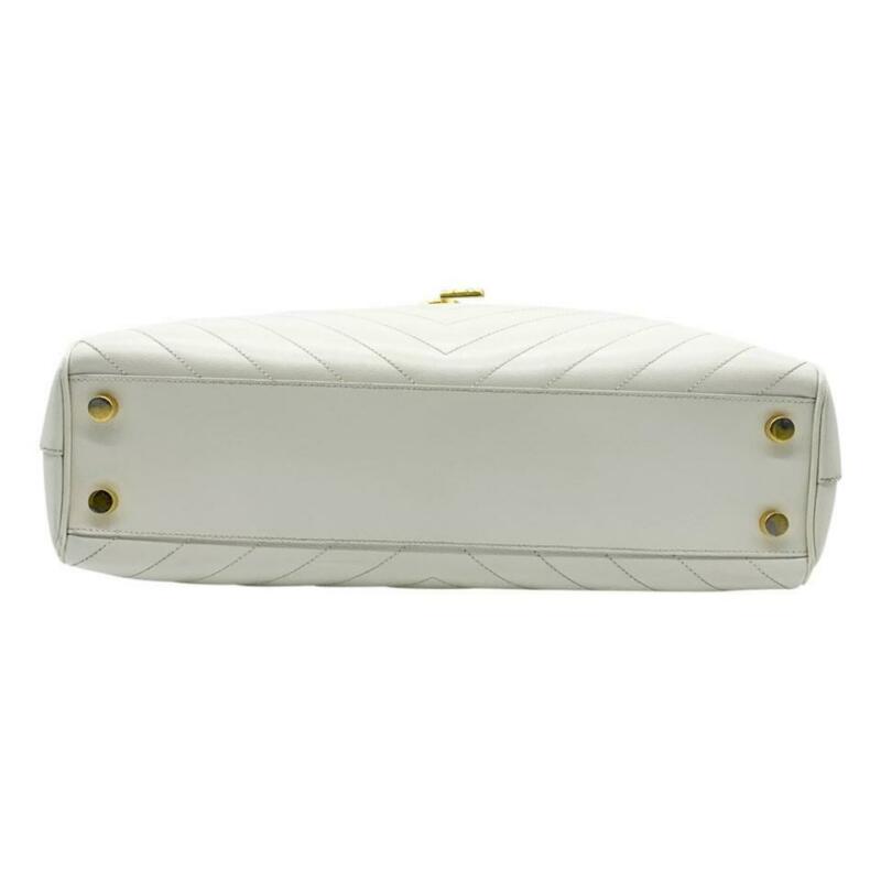 Saint Laurent Monogram Shopping Grain De Poudre Matelasse Chevron White Leather