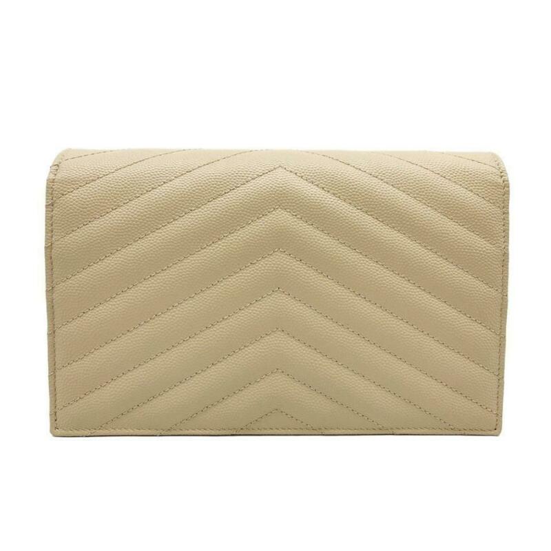 Saint Laurent Monogram Envelope Chain Wallet Small Poudre Beige Leather