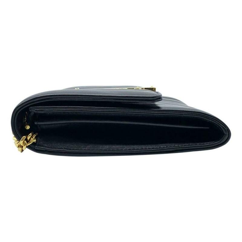 Saint Laurent Wallet on Chain Vicky Ysl Gold Monogram Quilted Shoulder Black