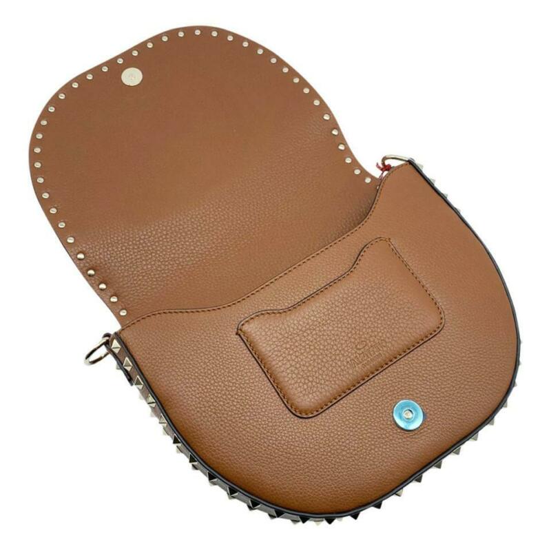 Valentino Crossbody Rockstud Saddle Brown Leather Shoulder Bag