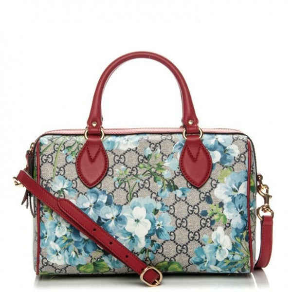 Gucci Leather Blooms Hand Painted Shoulder Bag Blue