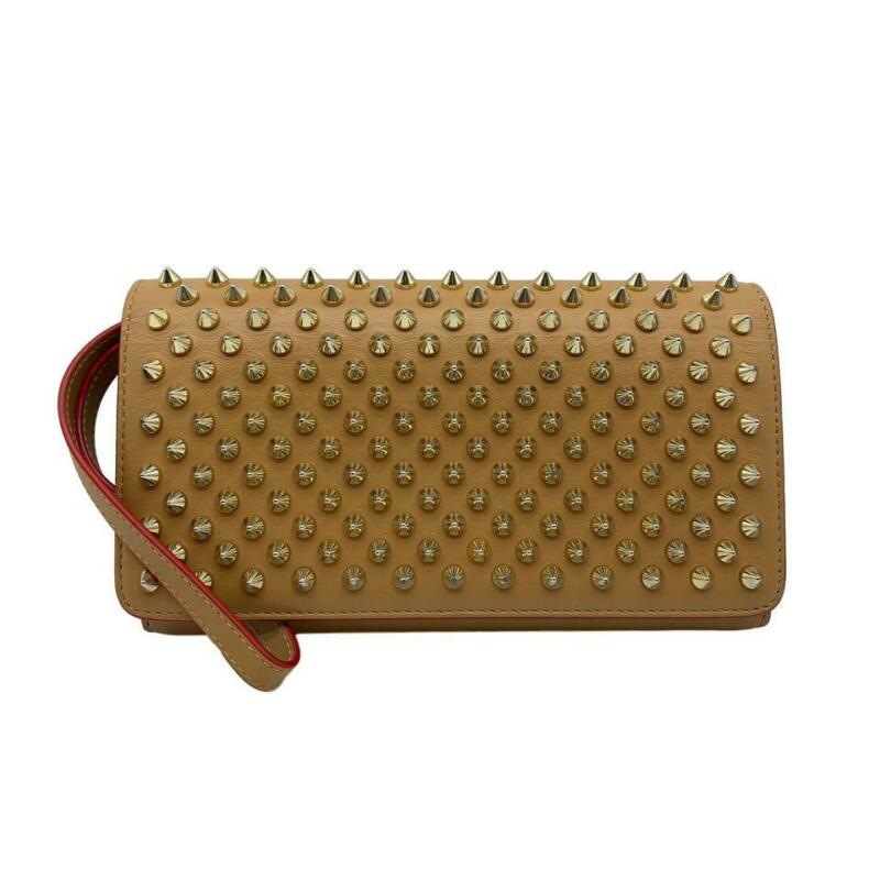 Christian Louboutin Macaron Spike Brown Leather Wristlet