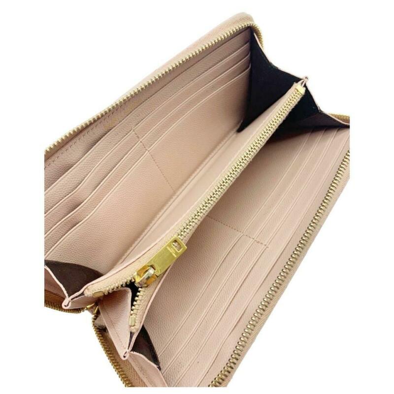 Saint Laurent Pink Grain De Poudre Matelasse Chevron Monogram Zip Around Pale