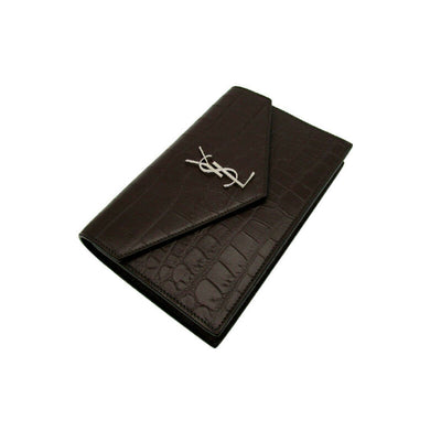 Saint Laurent Chain Wallet Monogram Croc Effect Brown Leather Cross Body Bag
