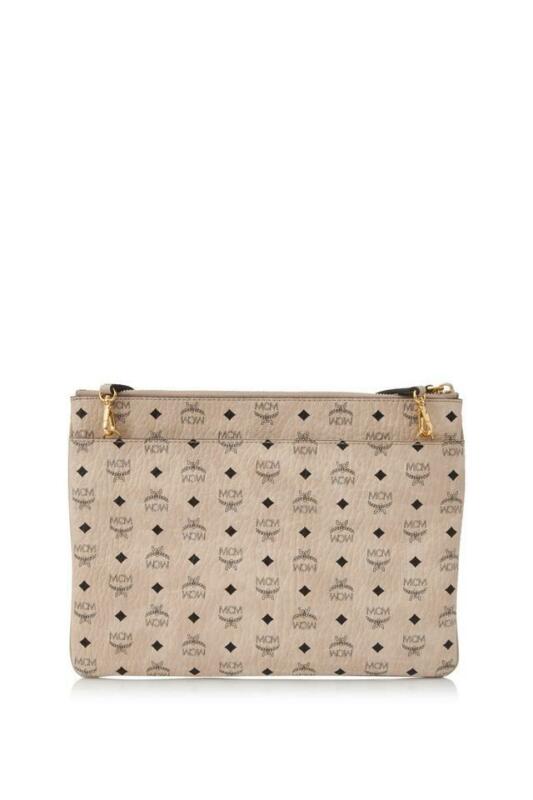 MCM Large Diamond Visetos Pouch Beige Coated Canvas Cross Body Bag
