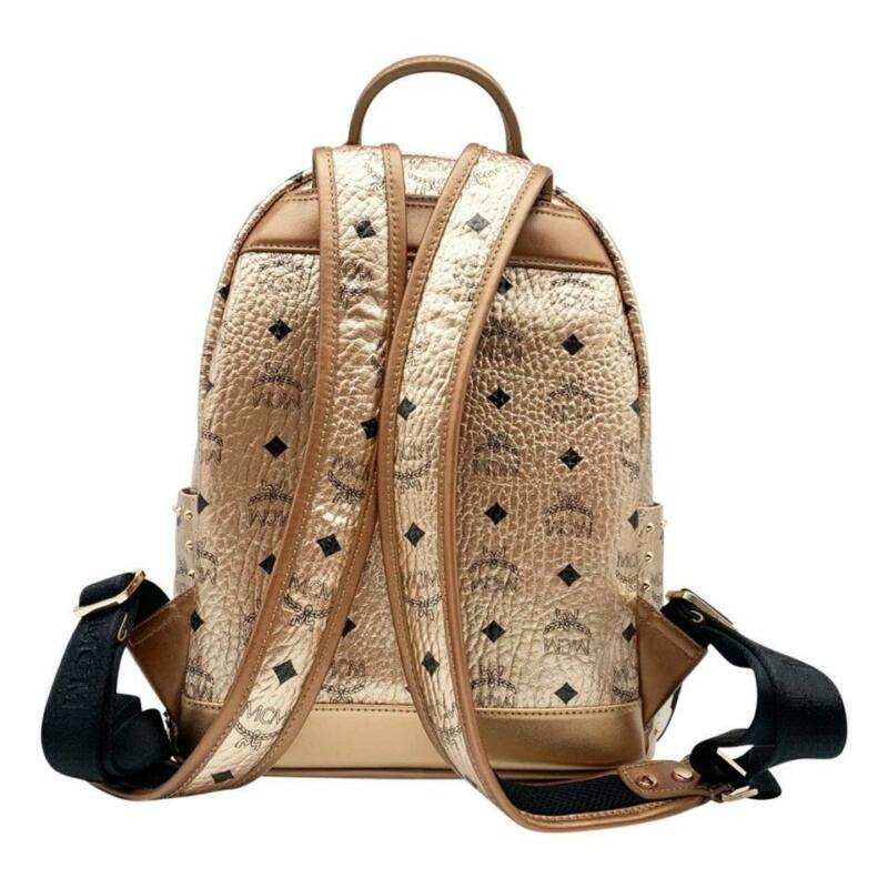 MCM Stark Outline Studs Champagne Gold Leather Backpack