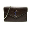 Saint Laurent Chain Wallet Monogram Croc Effect Brown Leather Cross Body Bag